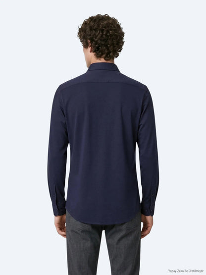 Lacivert Düz Regular Fit Uzun Casual %100 Pamuk Gömlek