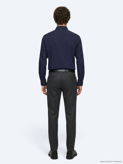 Lacivert Düz Regular Fit Uzun Casual Gömlek