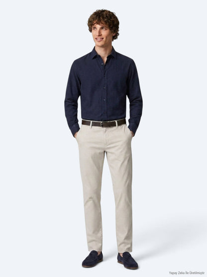 Lacivert Düz Regular Fit Uzun Dokuma Casual %100 Pamuk Gömlek