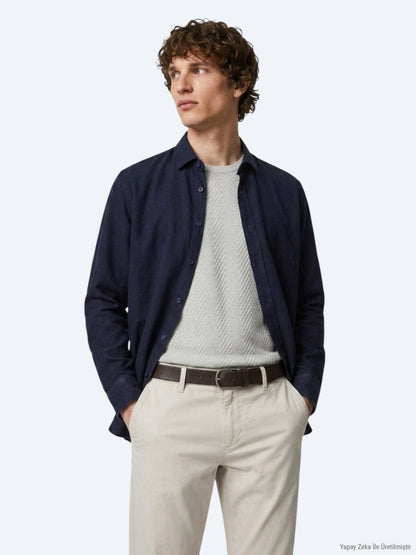 Lacivert Düz Regular Fit Uzun Dokuma Casual %100 Pamuk Gömlek