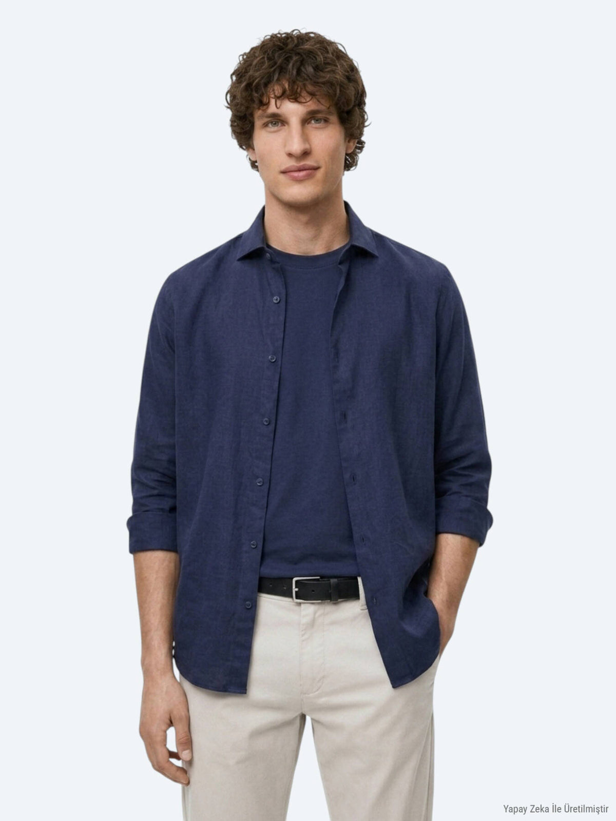 Lacivert Düz Regular Fit Uzun Dokuma Casual Pamuk Karışımlı Gömlek