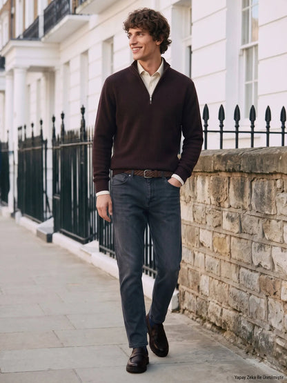 Lacivert Düz Slim Fit Denim Pamuk Karışımlı Pantolon