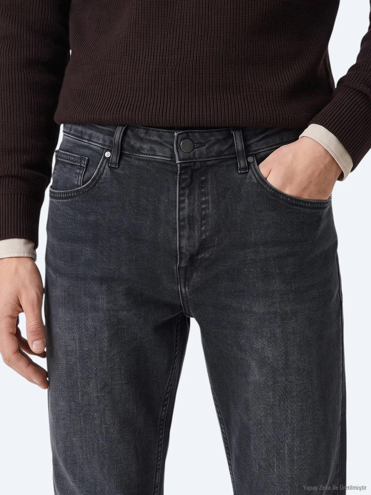Lacivert Düz Slim Fit Denim Pamuk Karışımlı Pantolon