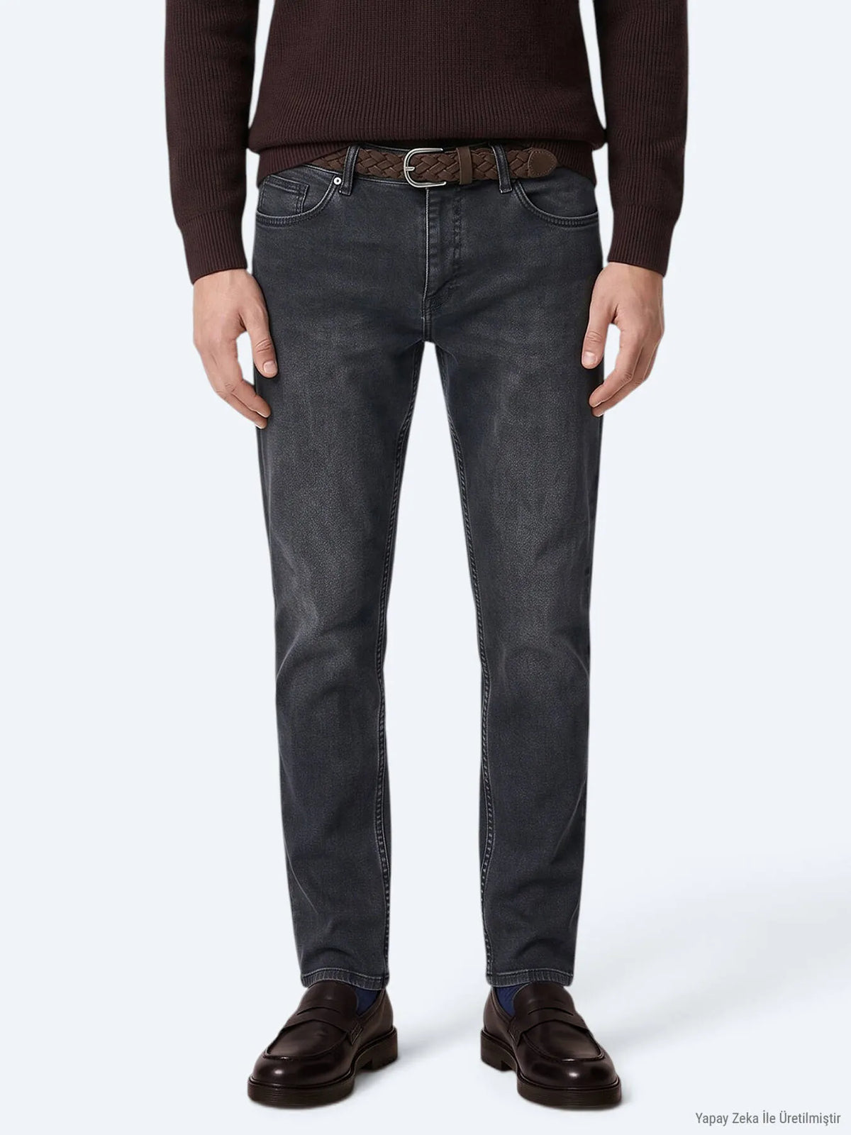 Lacivert Düz Slim Fit Denim Pamuk Karışımlı Pantolon