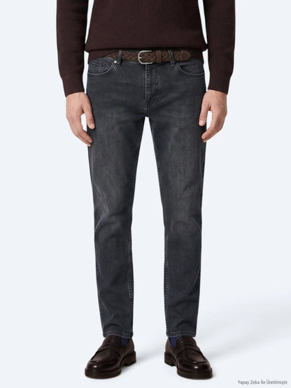 Lacivert Düz Slim Fit Denim Pamuk Karışımlı Pantolon