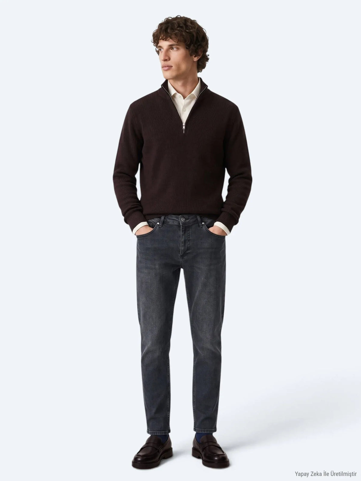 Lacivert Düz Slim Fit Denim Pamuk Karışımlı Pantolon