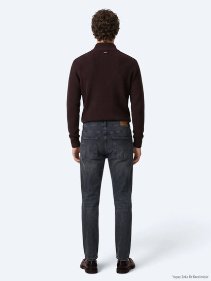 Lacivert Düz Slim Fit Denim Pamuk Karışımlı Pantolon