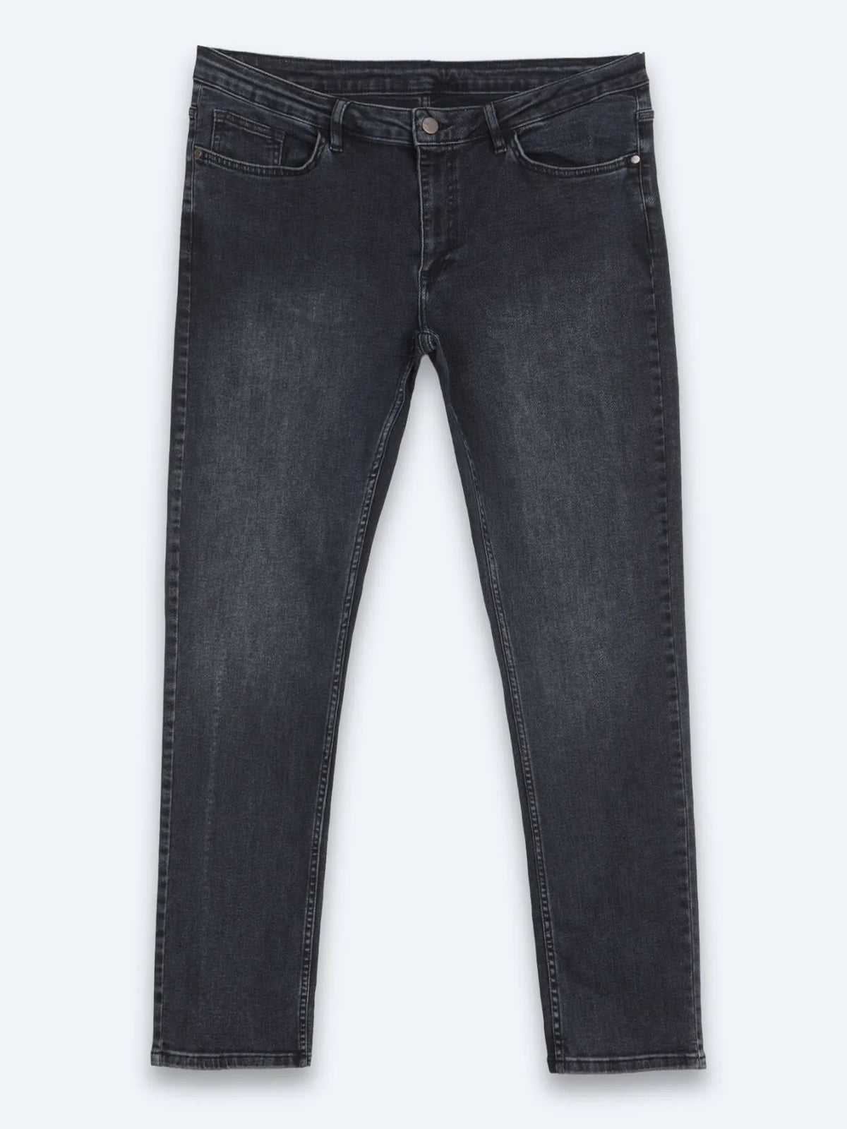 Lacivert Düz Slim Fit Denim Pamuk Karışımlı Pantolon