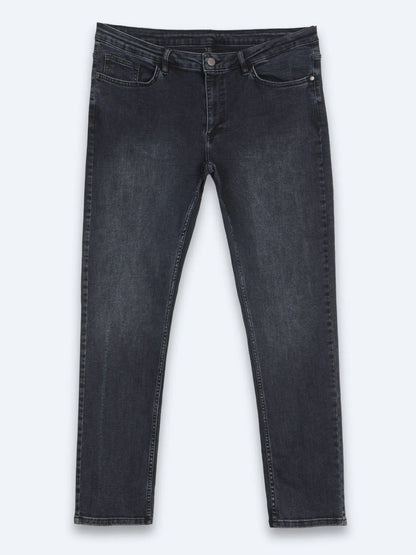 Lacivert Düz Slim Fit Denim Pamuk Karışımlı Pantolon