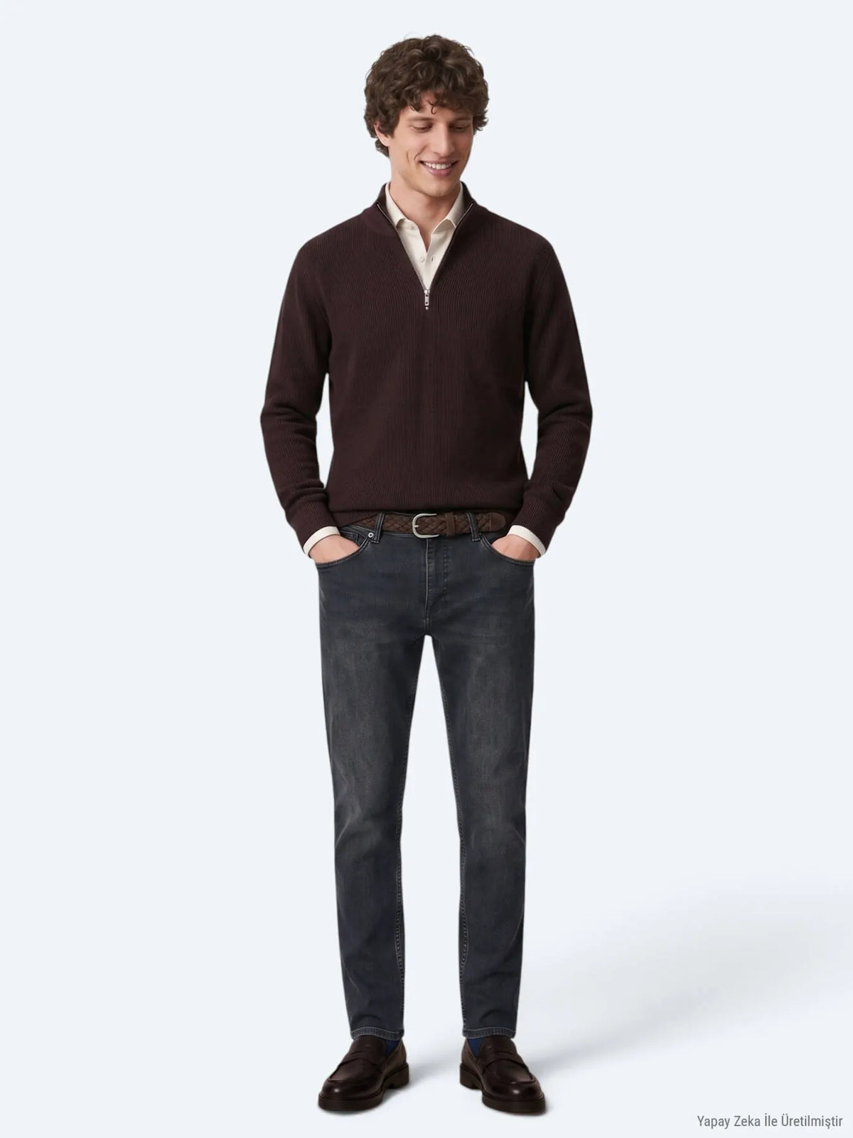 Lacivert Düz Slim Fit Denim Pamuk Karışımlı Pantolon