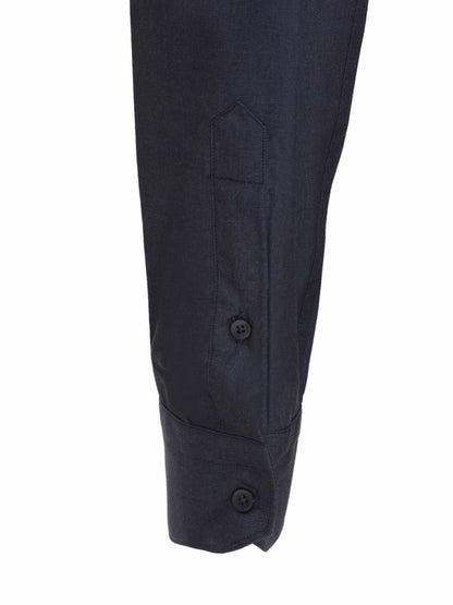Lacivert Düz Slim Fit Uzun Dokuma Klasik Pamuk Karışımlı Gömlek