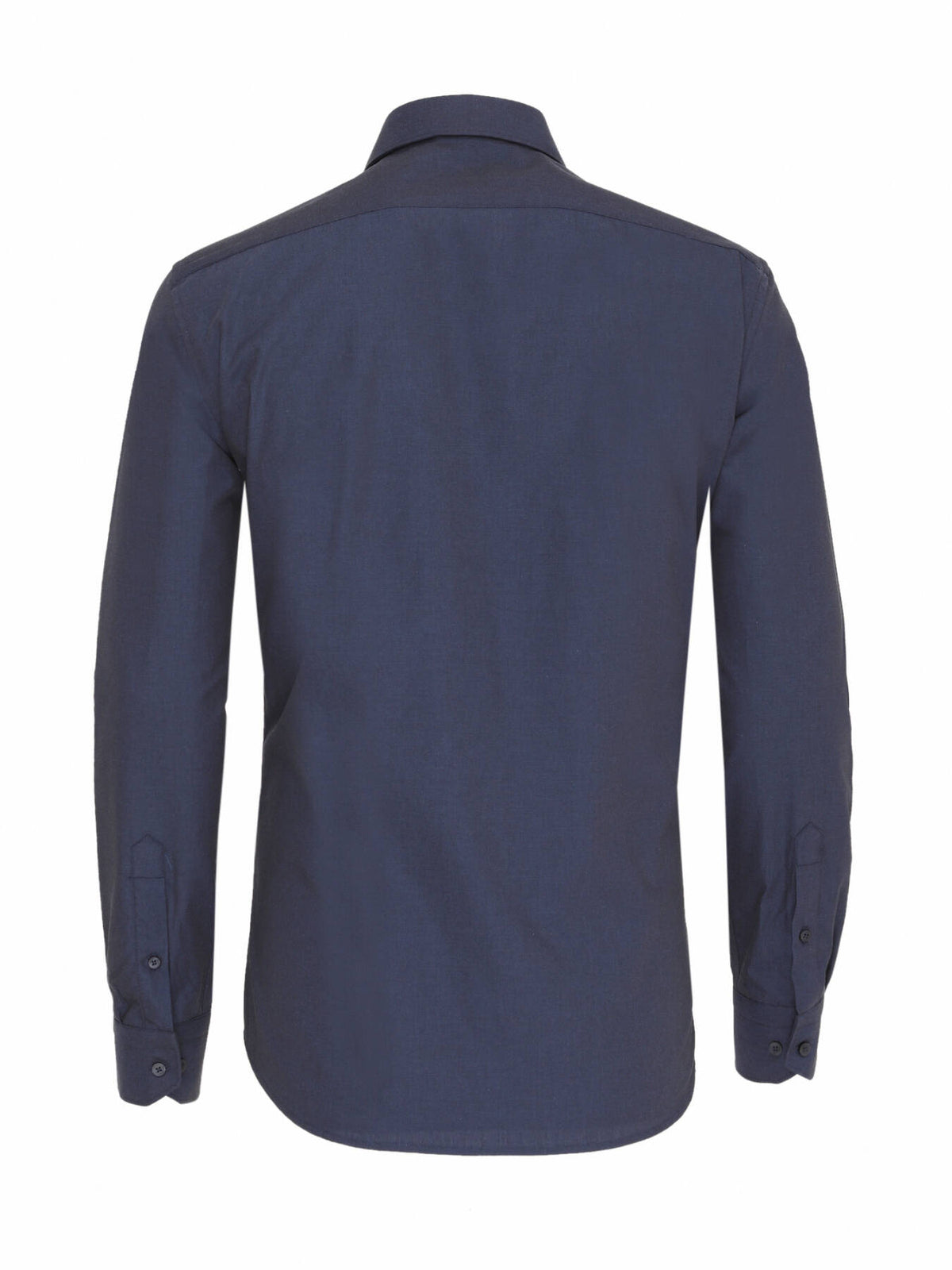 Lacivert Düz Slim Fit Uzun Dokuma Klasik Pamuk Karışımlı Gömlek