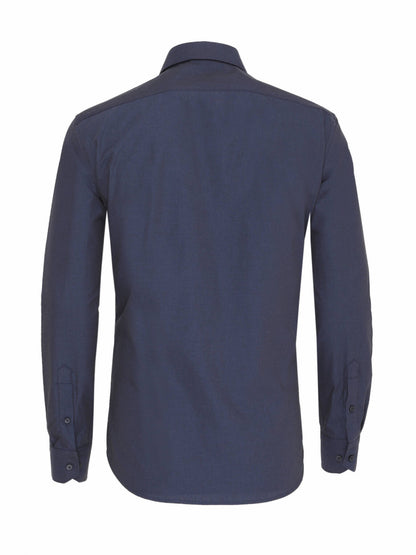 Lacivert Düz Slim Fit Uzun Dokuma Klasik Pamuk Karışımlı Gömlek