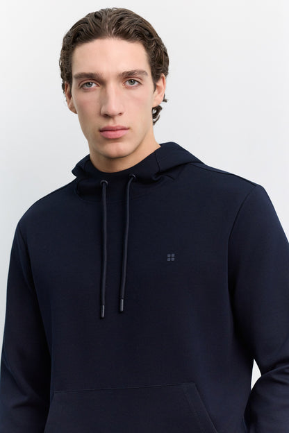 Lacivert Kapüşonlu Kolay Ütülenebilir Interlok Sweatshirt