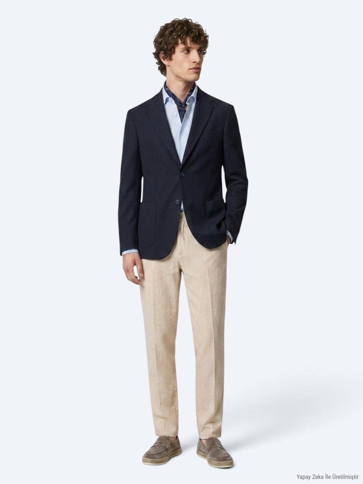 Lacivert Kareli Modern Fit Pamuk Karışımlı Örme Ceket