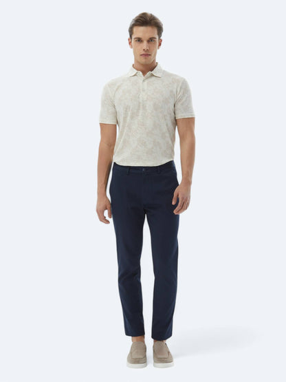 Lacivert Dokuma Regular Fit Casual Pamuk Karışımlı Pantolon