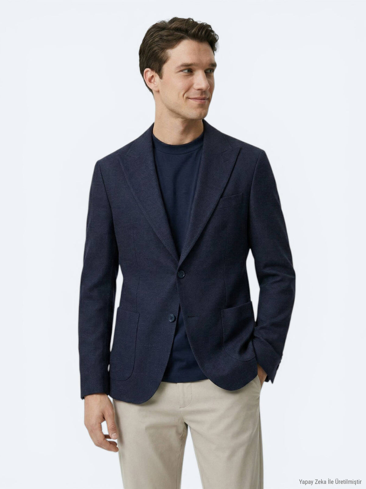 Lacivert Modern Fit Yün Karışımlı Ceket