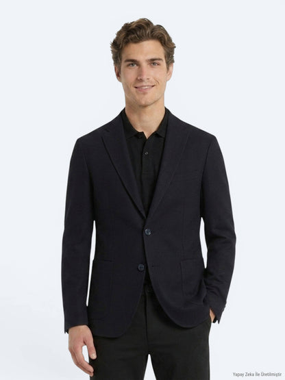 Lacivert Mikro Regular Fit %100 Yün Ceket