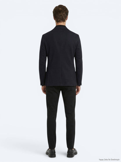 Lacivert Mikro Regular Fit %100 Yün Ceket