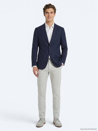 Lacivert Modern Fit %100 Yün Ceket