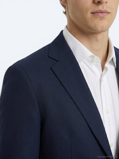 Lacivert Modern Fit %100 Yün Ceket