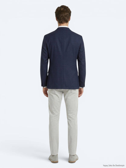 Lacivert Modern Fit %100 Yün Ceket