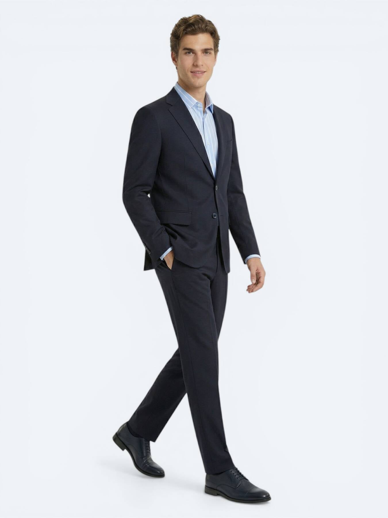 Lacivert Modern Fit %100 Yün Takım Elbise