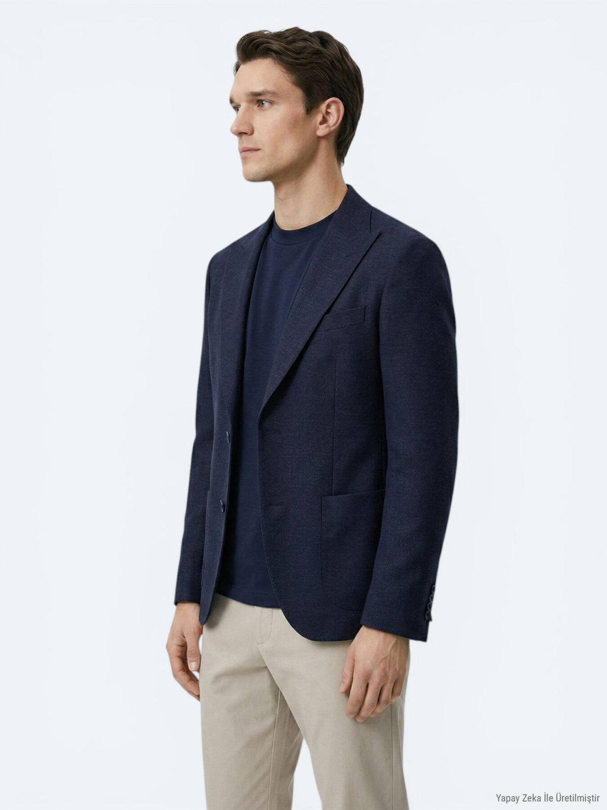 Lacivert Modern Fit Yün Karışımlı Ceket