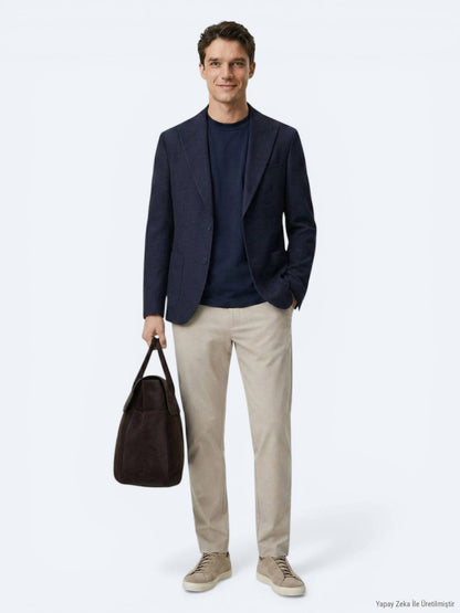 Lacivert Modern Fit Yün Karışımlı Ceket