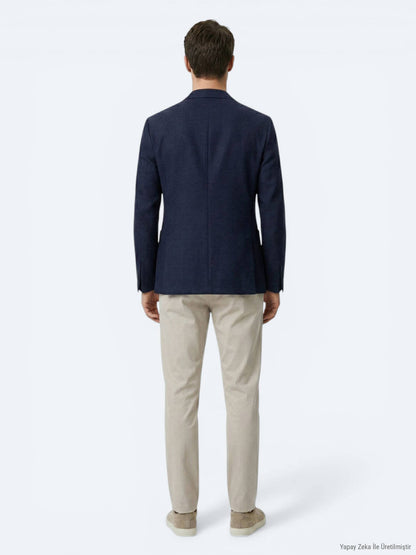 Lacivert Modern Fit Yün Karışımlı Ceket
