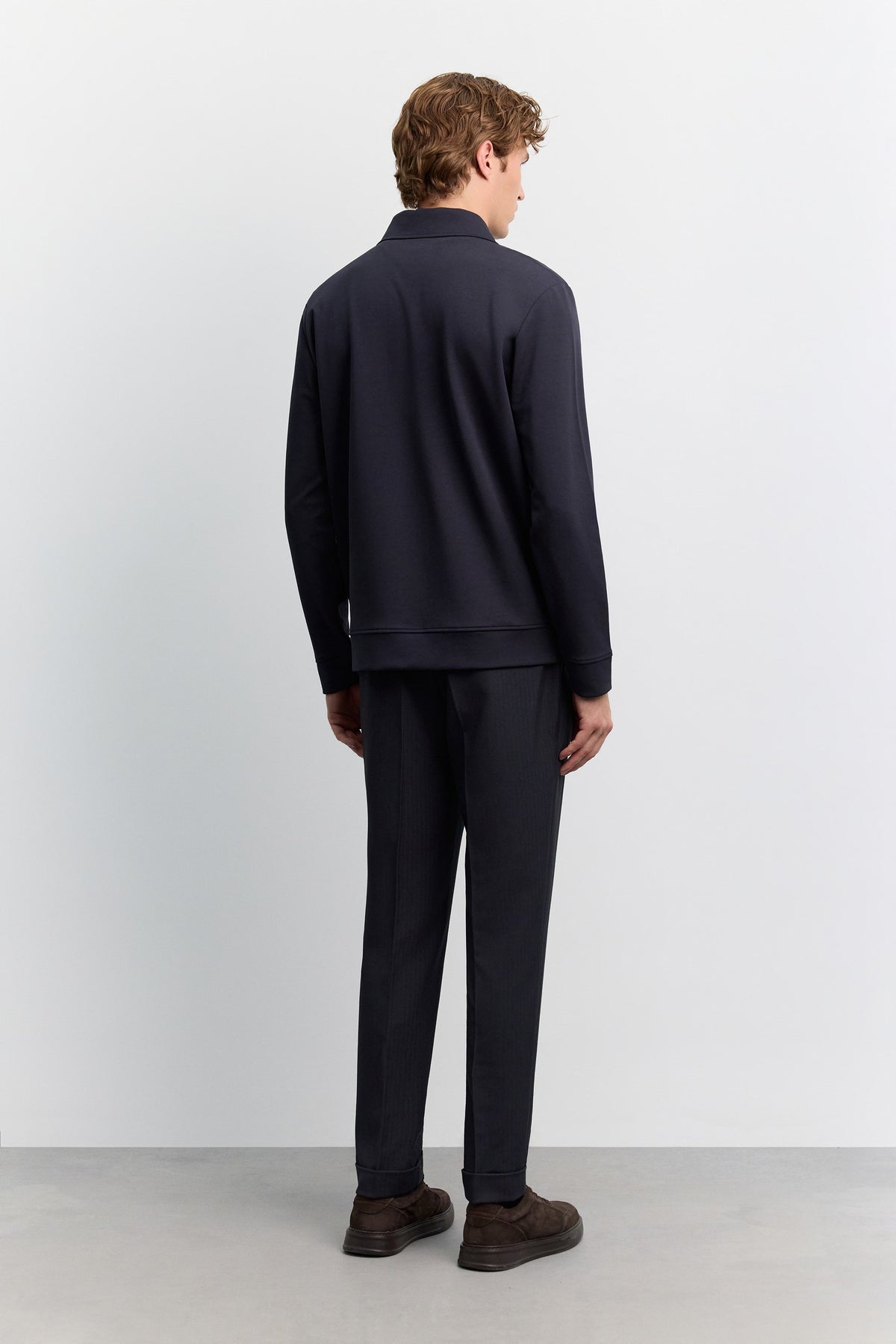 Lacivert Polo Yaka Fermuarlı Kolay Ütülenen Sweatshirt