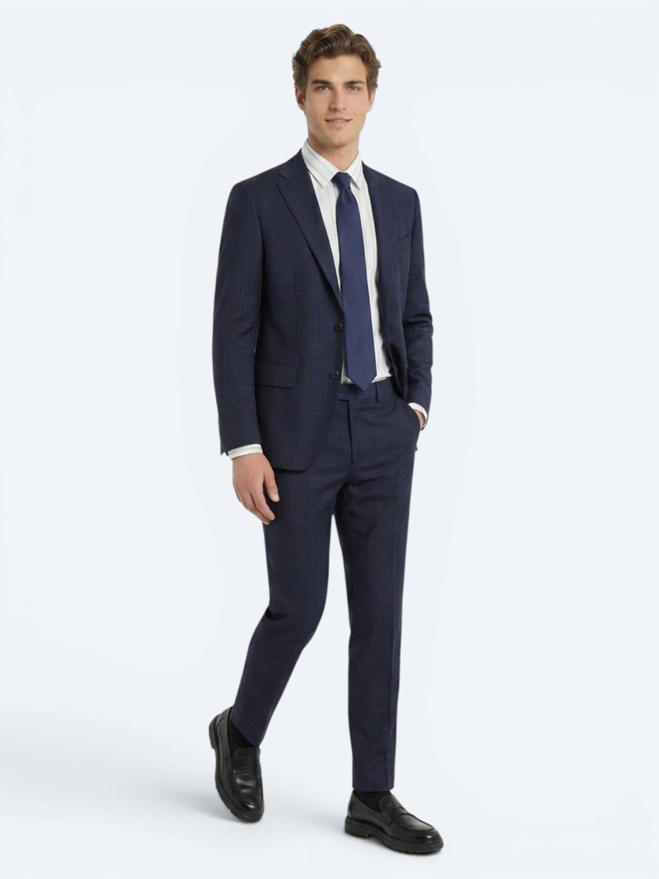 Lacivert Potikare Modern Fit %100 Yün Takım Elbise