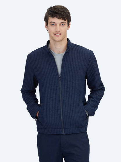 Lacivert Regular Fit Dik Yaka Casual Dokuma Mont