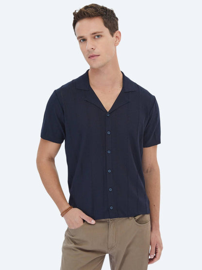 Lacivert Regular Fit Kısa Casual Gömlek