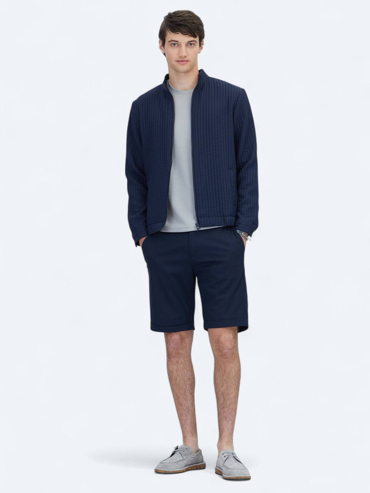 Lacivert Regular Fit Dik Yaka Casual Dokuma Mont