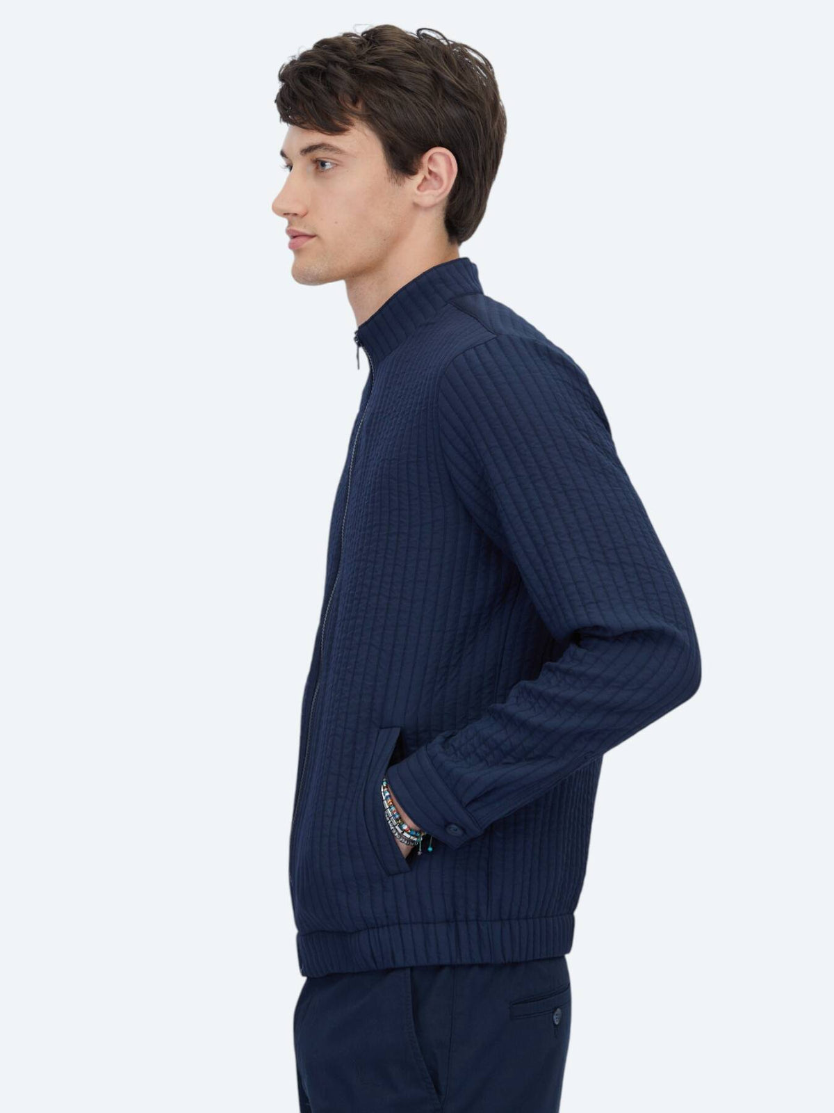 Lacivert Regular Fit Dik Yaka Casual Dokuma Mont