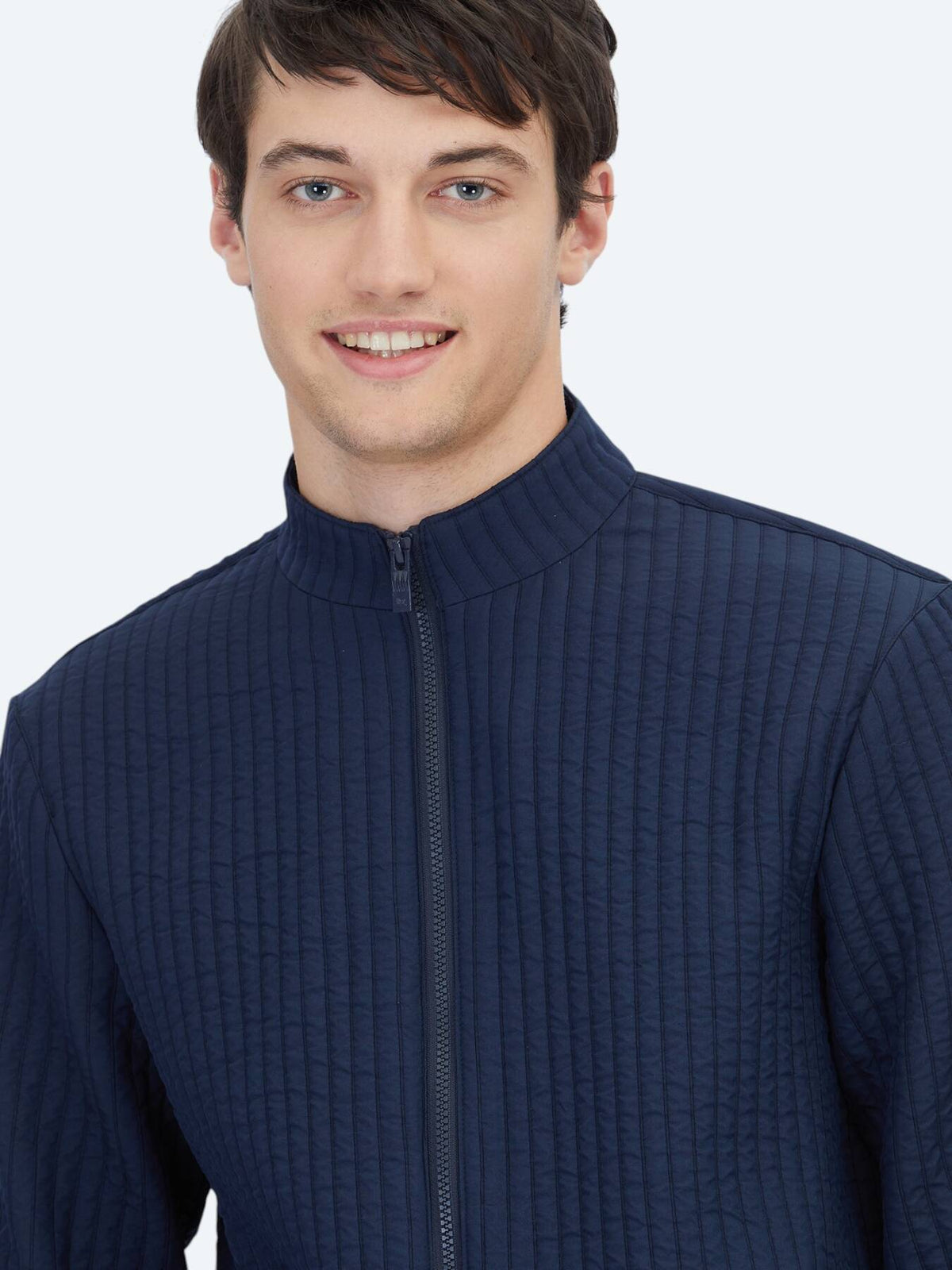 Lacivert Regular Fit Dik Yaka Casual Dokuma Mont
