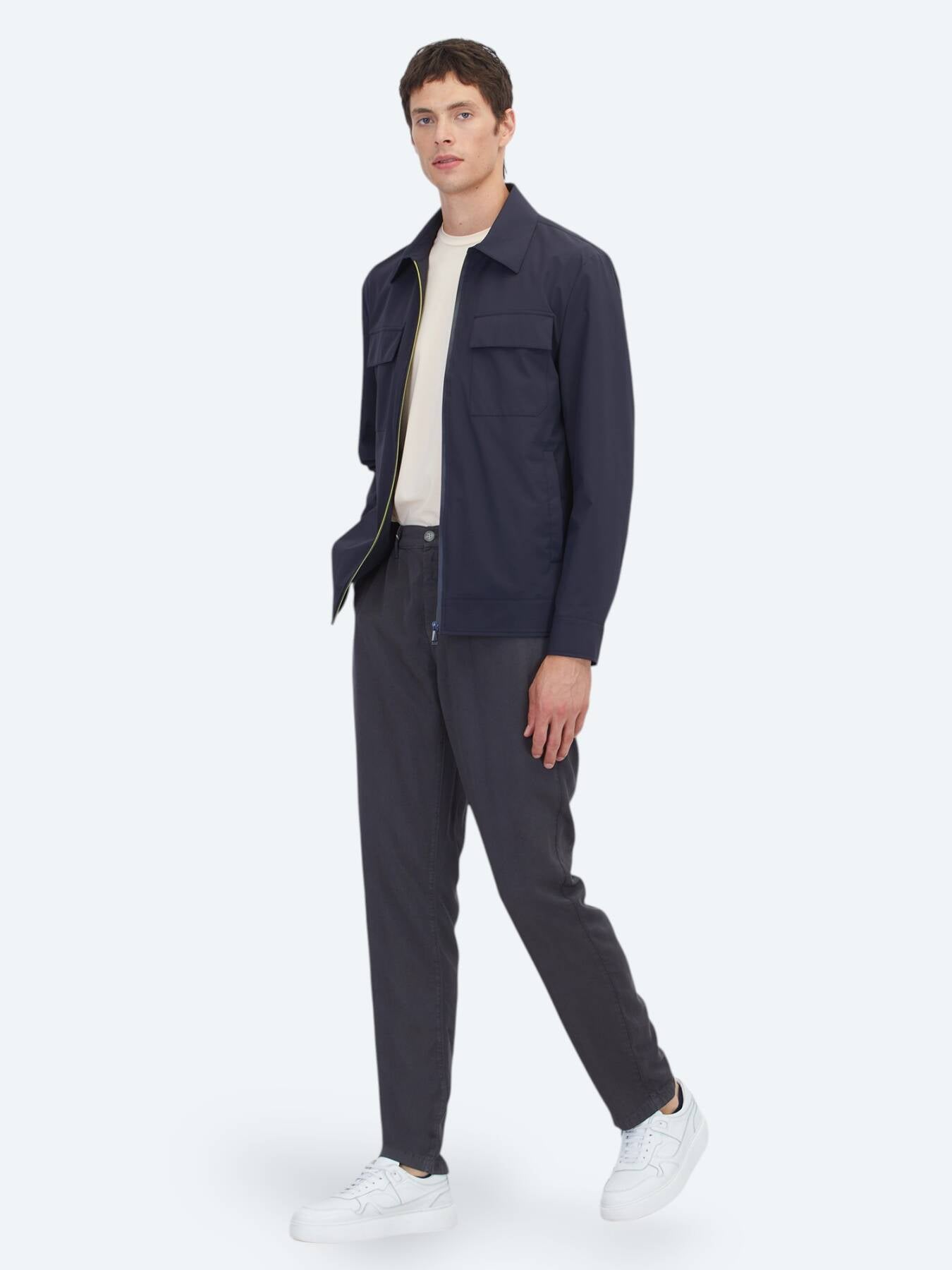 Lacivert Regular Fit Gömlek Yaka Casual Dokuma Mont