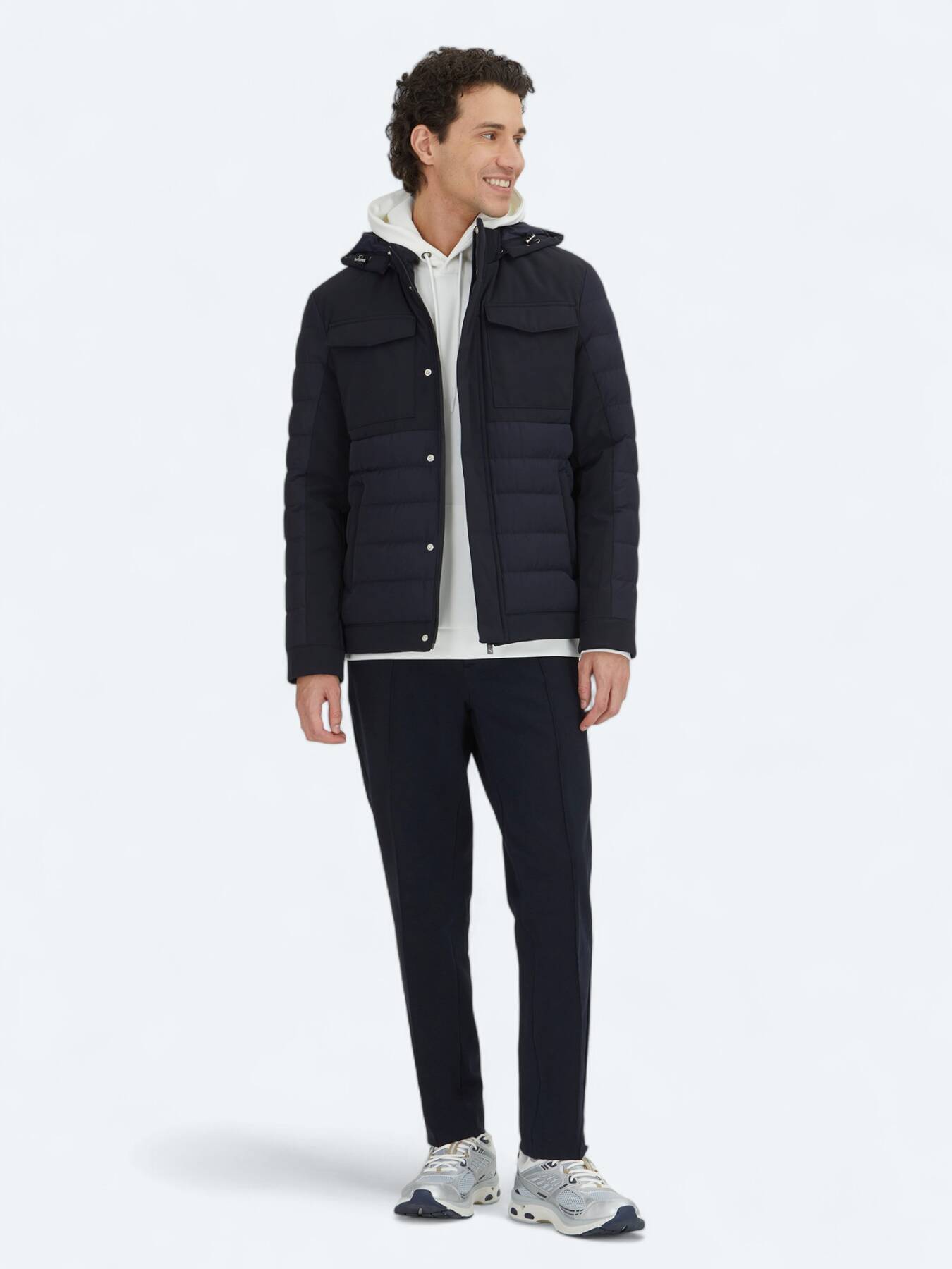 Lacivert Regular Fit Kapüşonlu Casual Dokuma Mont