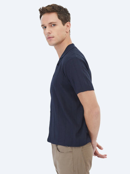 Lacivert Regular Fit Kısa Casual Gömlek