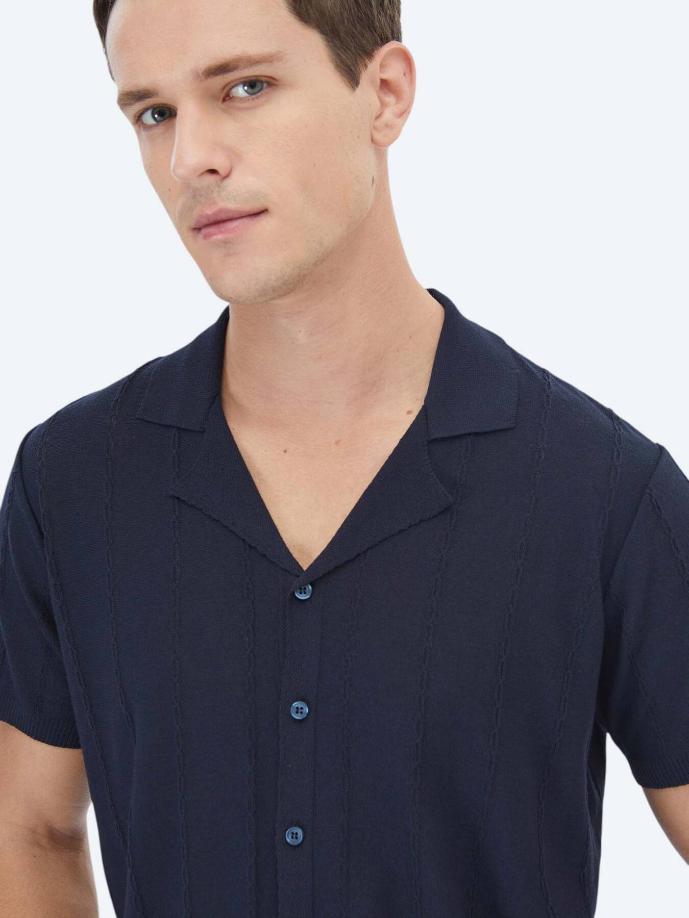 Lacivert Regular Fit Kısa Casual Gömlek