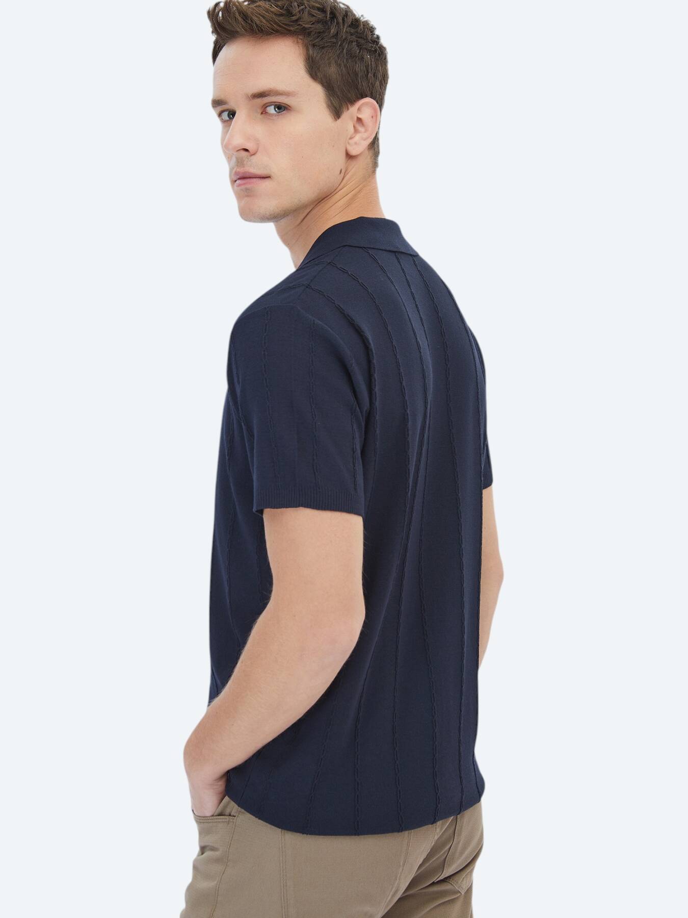 Lacivert Regular Fit Kısa Casual Gömlek