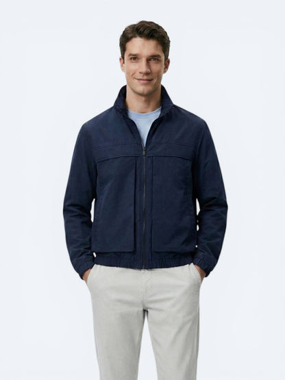 Lacivert Relaxed Fit Dik Yaka Casual Dokuma Mont