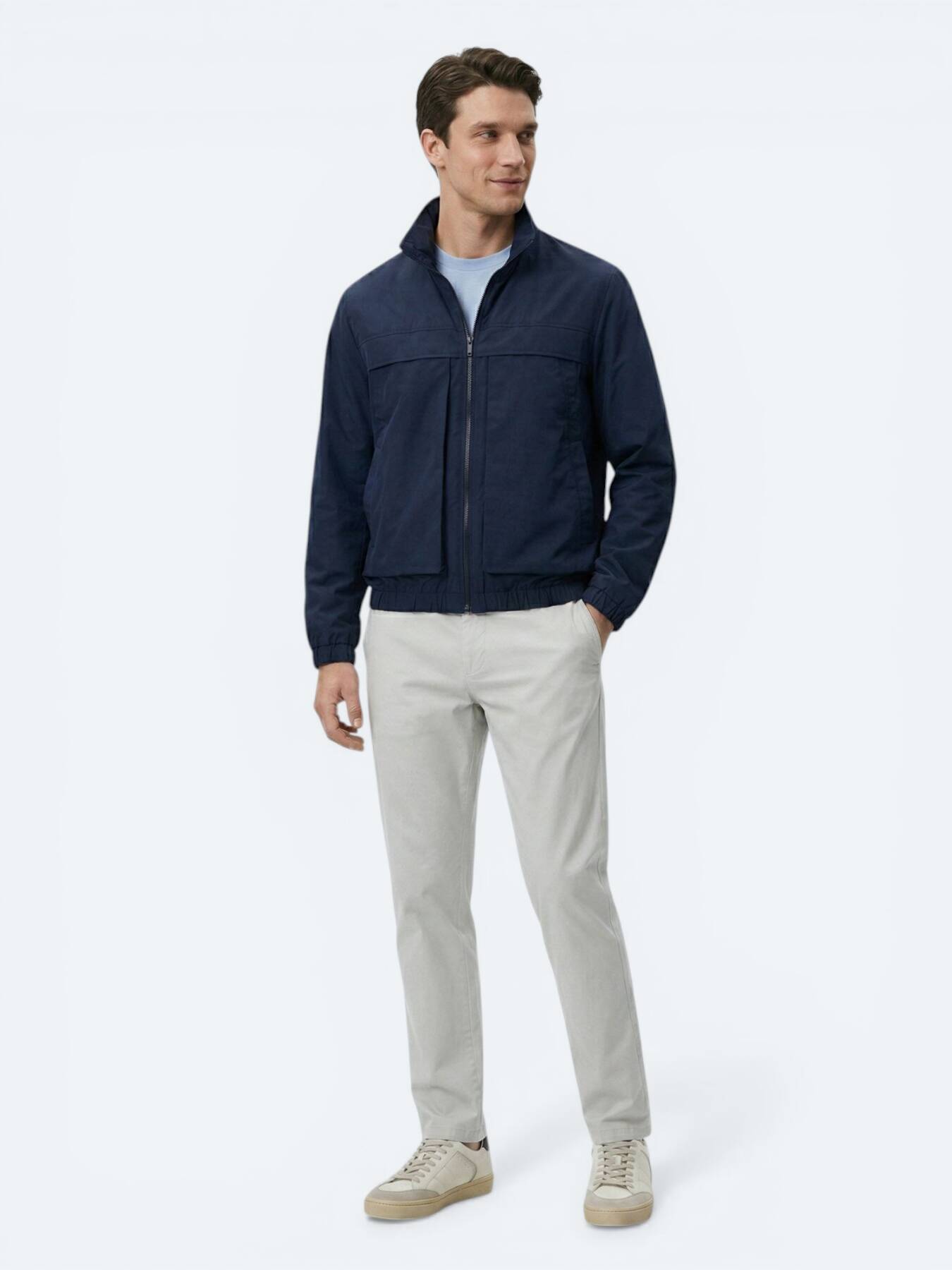 Lacivert Relaxed Fit Dik Yaka Casual Dokuma Mont