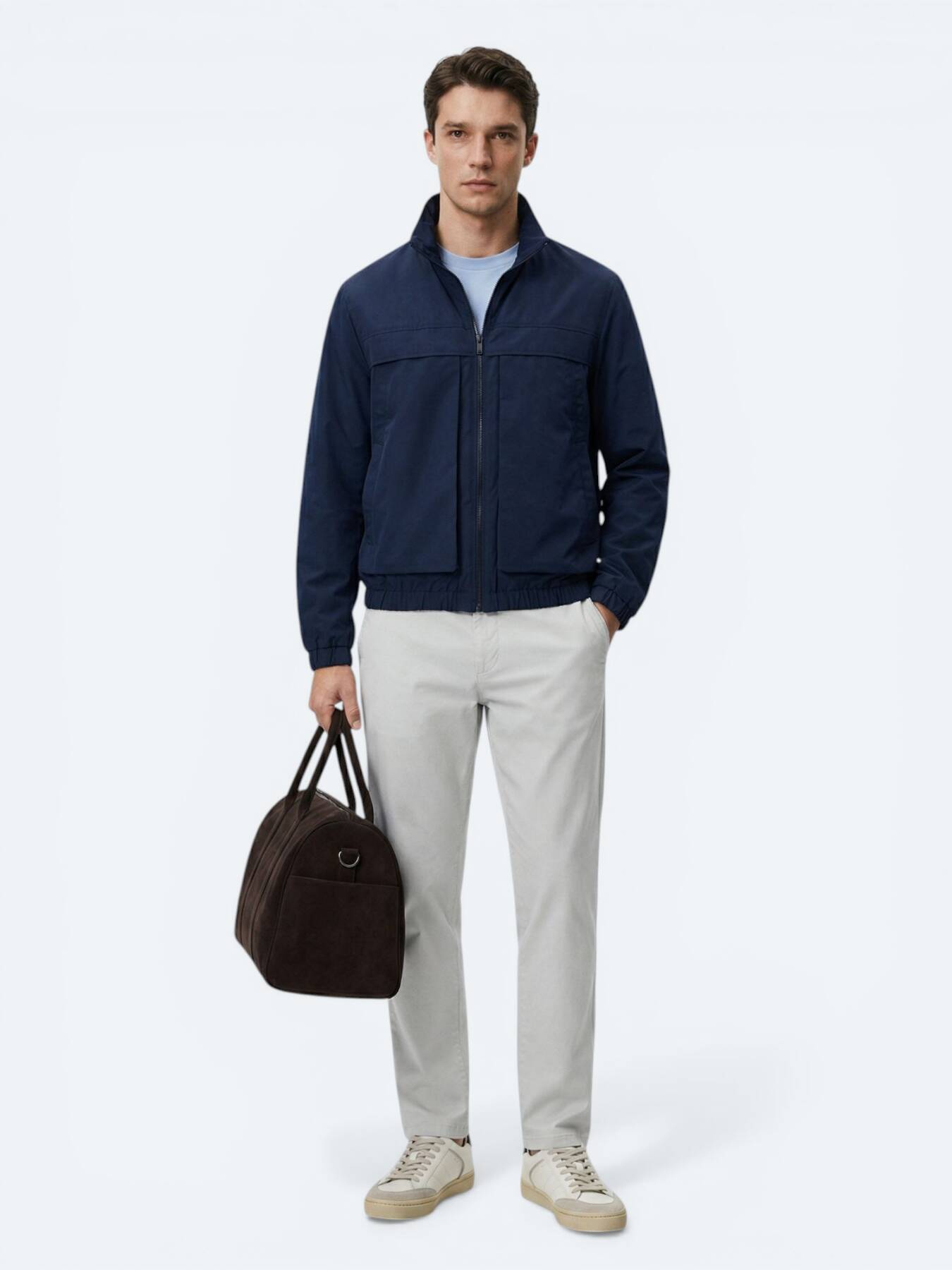 Lacivert Relaxed Fit Dik Yaka Casual Dokuma Mont