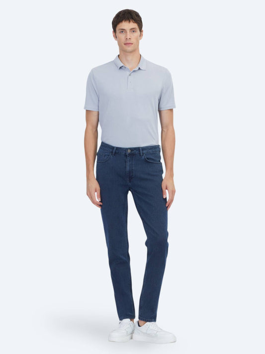 Lacivert Slim Fit Denim Pamuk Karışımlı Pantolon