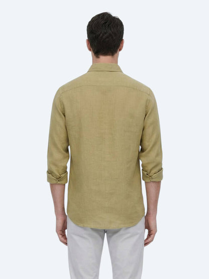 Limon Küfü Düz Regular Fit Uzun Dokuma Casual Pamuk Karışımlı Gömlek