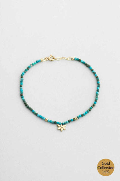 Çiçek Figürlü Turkuaz Taşlı 14 Ayar Altın Bileklik M000951644