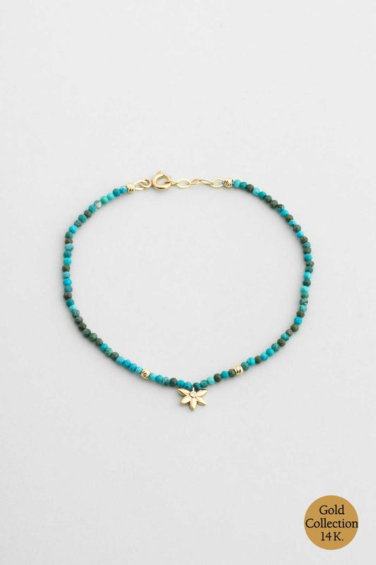 Çiçek Figürlü Turkuaz Taşlı 14 Ayar Altın Bileklik M000951644