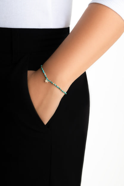 Çiçek Figürlü Turkuaz Taşlı 14 Ayar Altın Bileklik M000951644